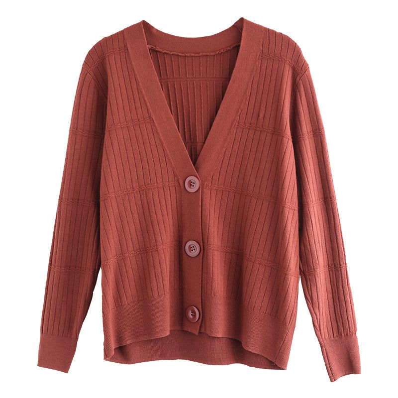 Dame Forårs Bomuld Strikket Retro V-hals Cardigan