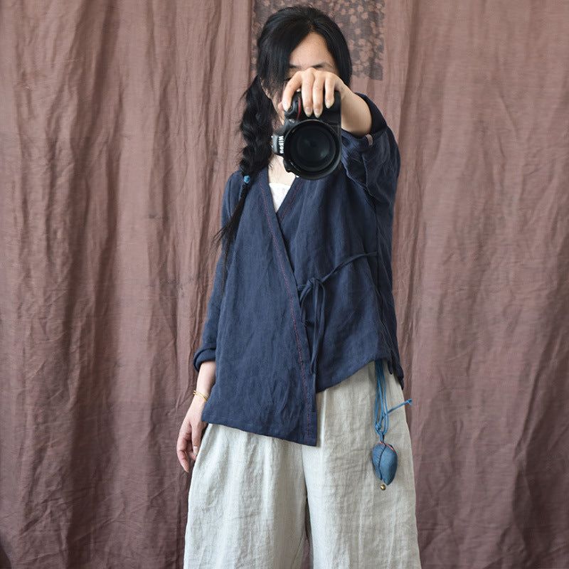 Kvinder Sommer Vintage Solid Linen Tynd Cardigan