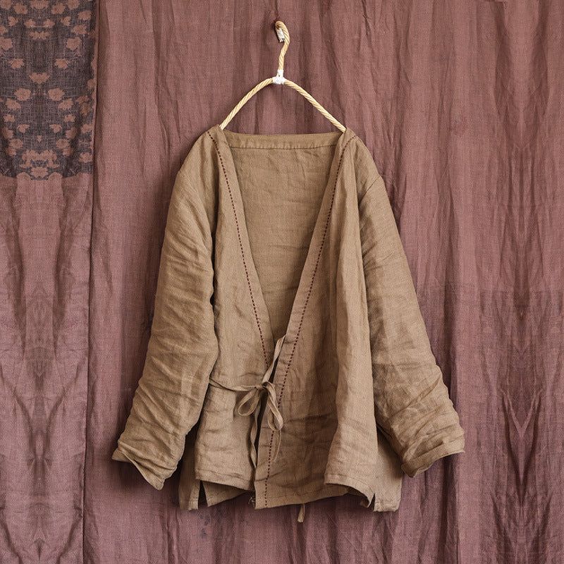 Kvinder Sommer Vintage Solid Linen Tynd Cardigan