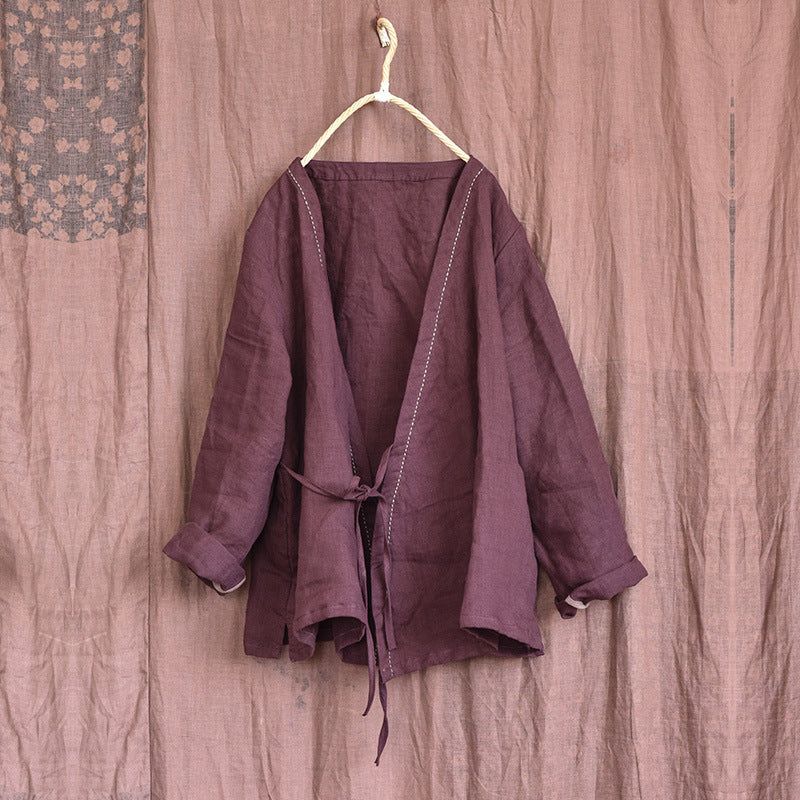 Kvinder Sommer Vintage Solid Linen Tynd Cardigan