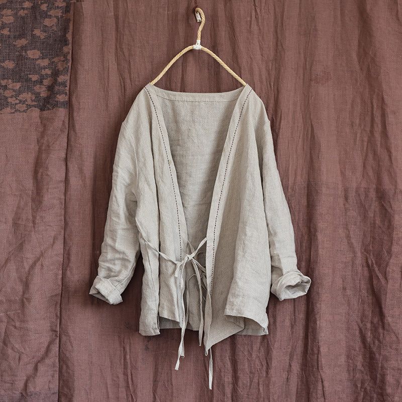 Kvinder Sommer Vintage Solid Linen Tynd Cardigan