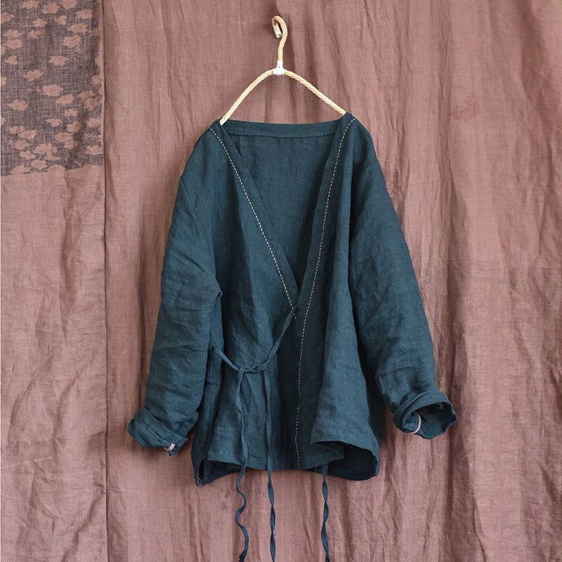 Kvinder Sommer Vintage Solid Linen Tynd Cardigan