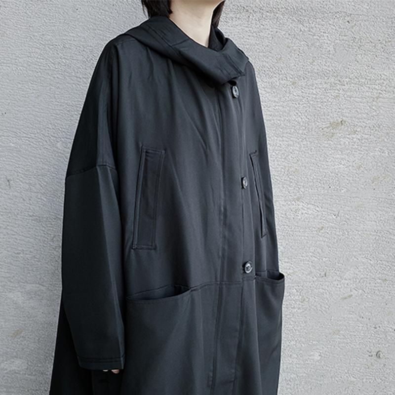 Lang Cardigan Trench Loose Coat Med Hætte