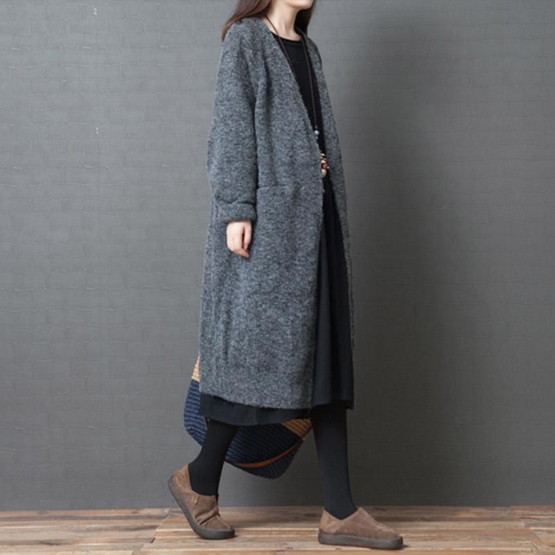 Over Knæet Vinter Loose Knit Sweater Cardigan