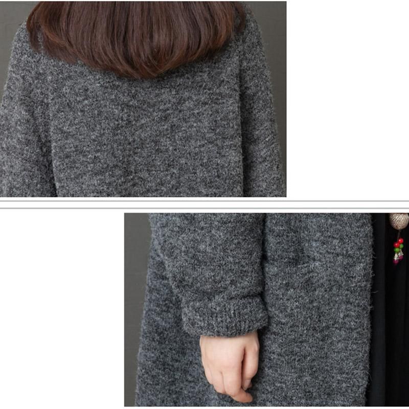 Over Knæet Vinter Loose Knit Sweater Cardigan