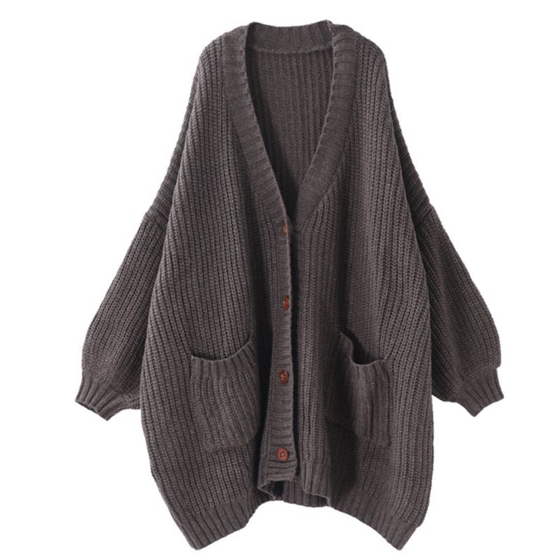 Oversize V-hals Lang Cardigan Strikket Frakke