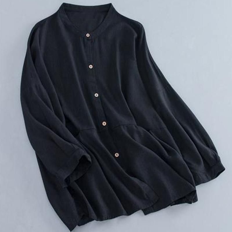 Retro Bomuld Hør Løs Cardigan Bluse