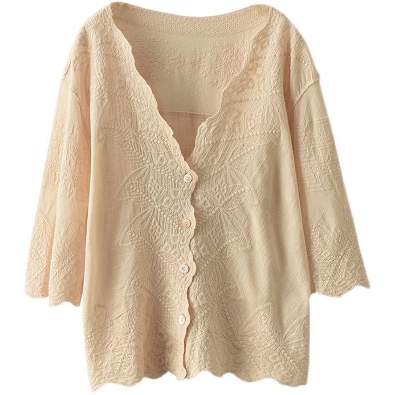 Sommerbroderi Blonde V-hals Sun Production Cotton Cardigan