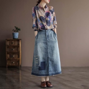 Autumn Retro Hollow A-line Denimnederdel