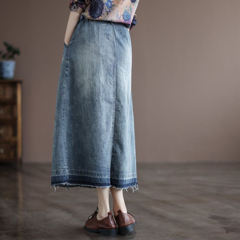 Autumn Retro Hollow A-line Denimnederdel