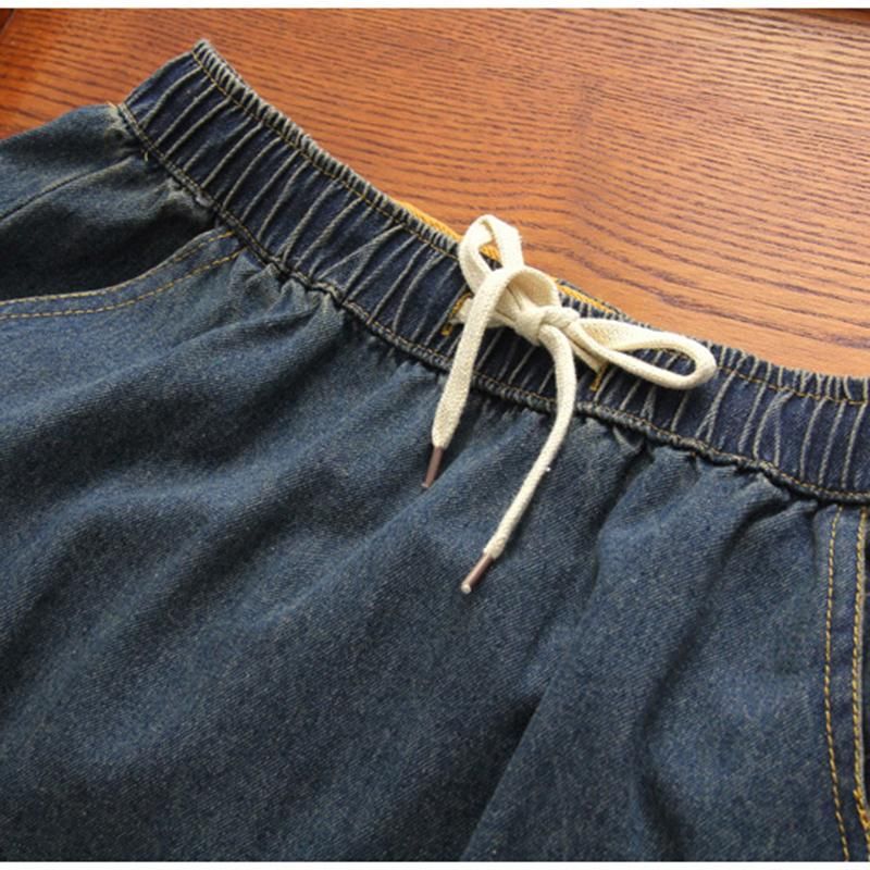 Broderet Mellemlang Retro Denimnederdel