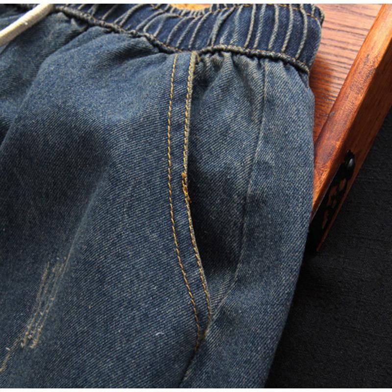 Broderet Mellemlang Retro Denimnederdel