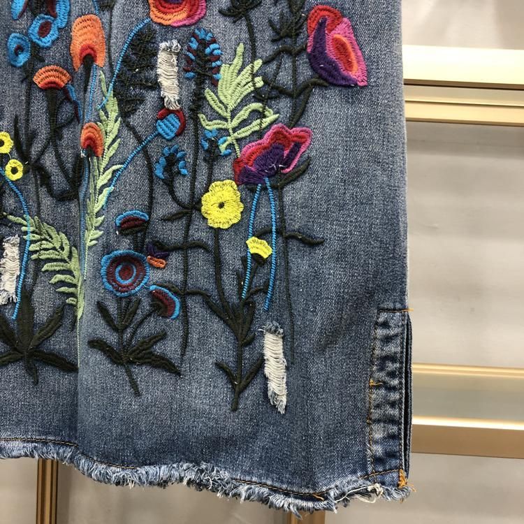 Efterår Vinter Vintage Broderi Denim Nederdel Til Kvinder