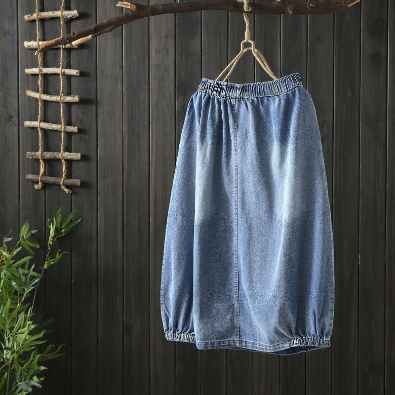 Efterårssyning Vintage Denim Damenederdel Blå