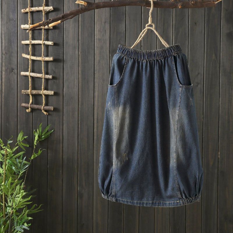 Efterårssyning Vintage Denim Damenederdel Blå