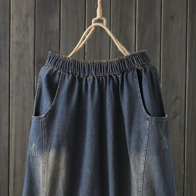 Efterårssyning Vintage Denim Damenederdel Blå