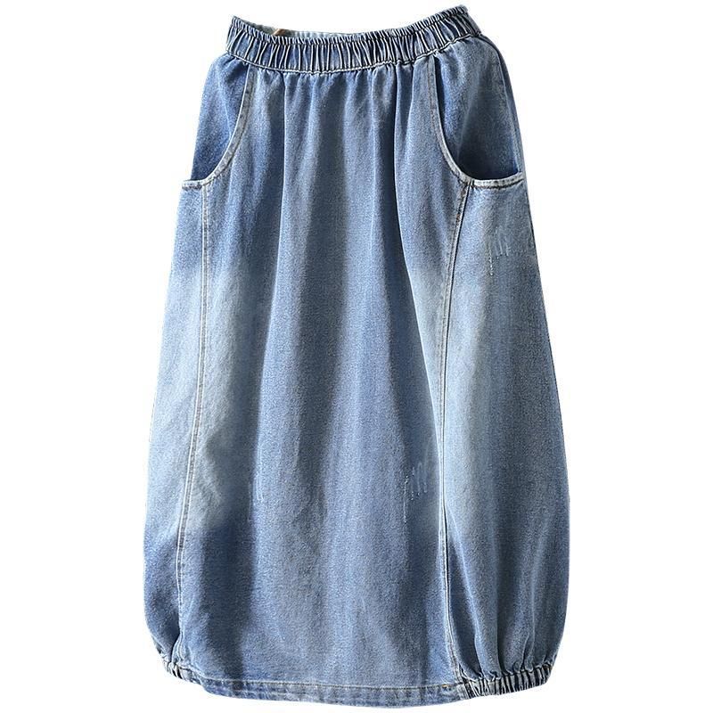 Efterårssyning Vintage Denim Damenederdel Blå