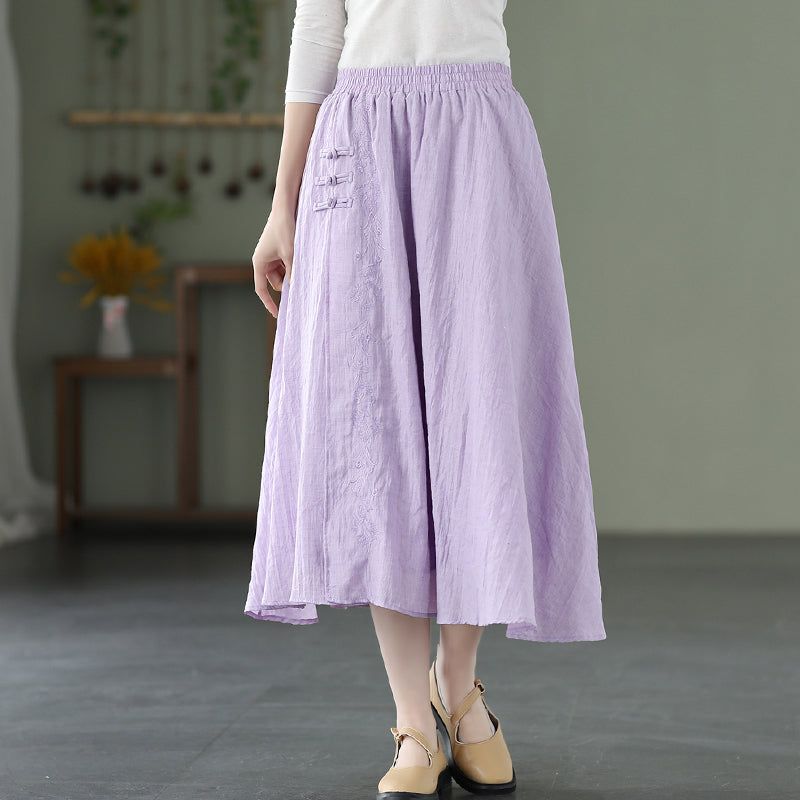 Forår Sommer A-line Linned Retro Midi Nederdel