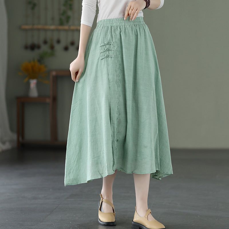 Forår Sommer A-line Linned Retro Midi Nederdel