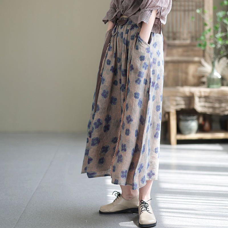 Plus Size Summer Vintage Floral Casual Linned Nederdel