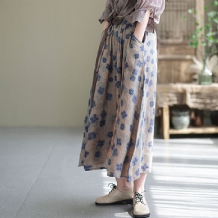 Plus Size Summer Vintage Floral Casual Linned Nederdel