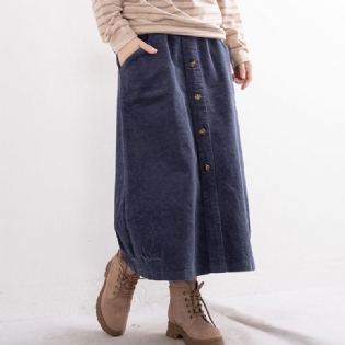 Retro Mid-length Corduroy-nederdel