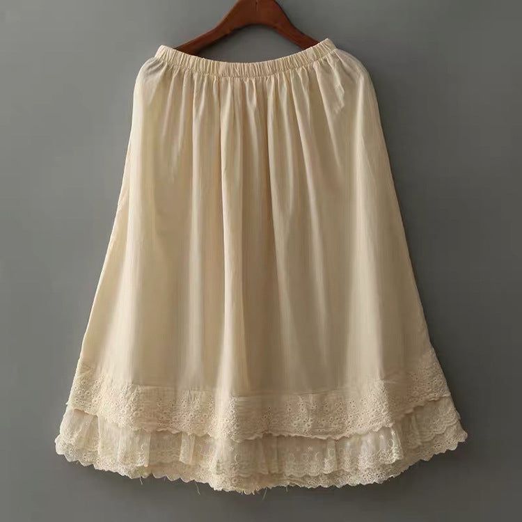 Sommer Retro Broderi Blonde Trim Bomuld Linned Nederdel