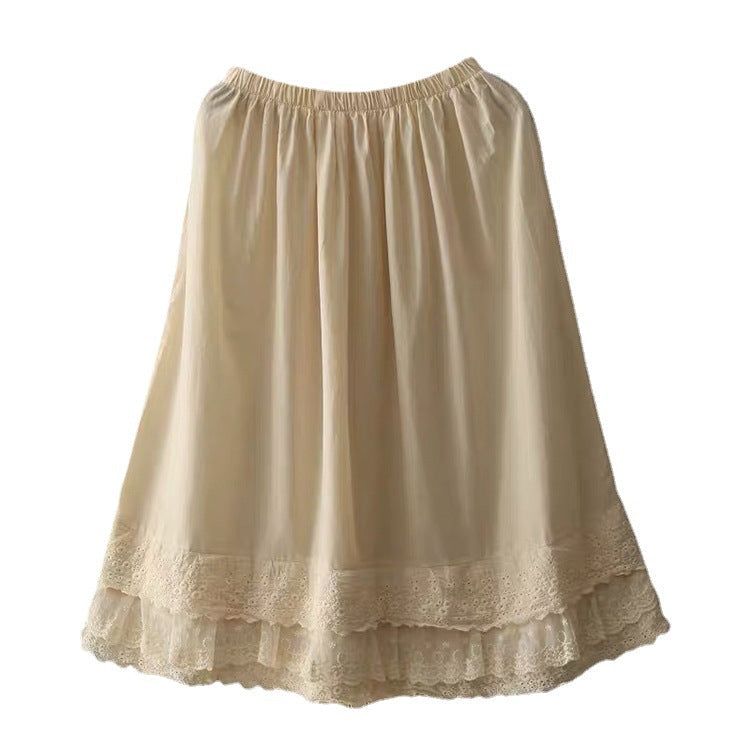 Sommer Retro Broderi Blonde Trim Bomuld Linned Nederdel