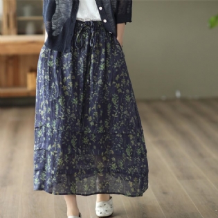 Sommer Retro Floral Dobbeltlags Bomuld Linned Nederdel