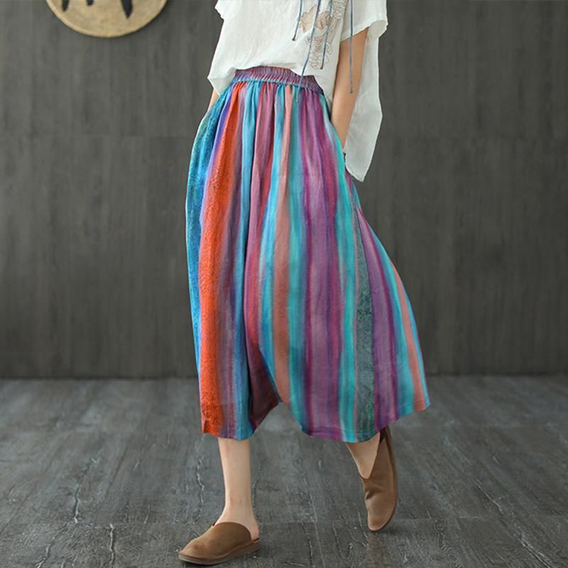 Sommer Retro Stripe Printet A-line Nederdel