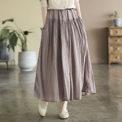 Sommer Solid Bomuld Linen Retro A-line Plisserede Nederdele