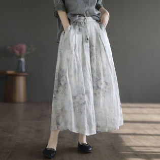 Summer Retro Linen Floral A-line Patchwork Nederdel