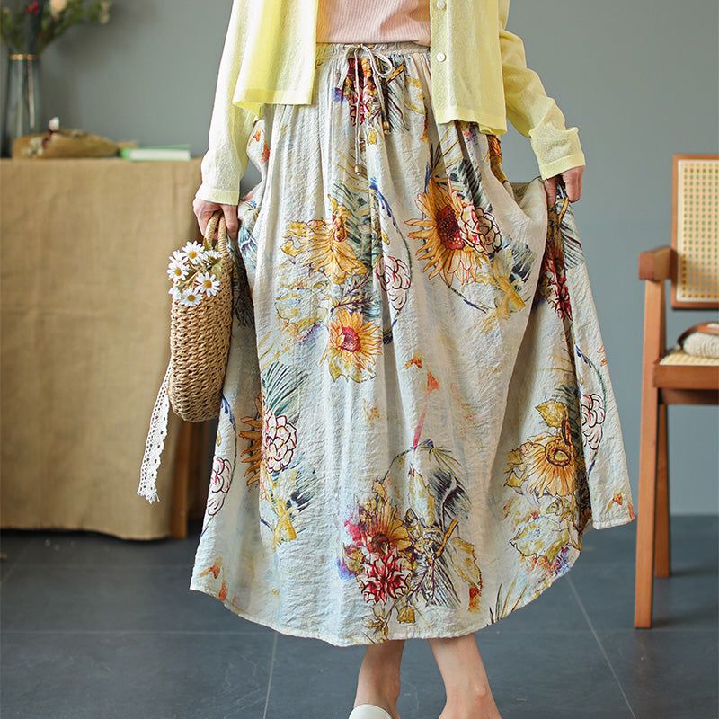 Summer Vintage Floral Loose Lyocell Nederdel