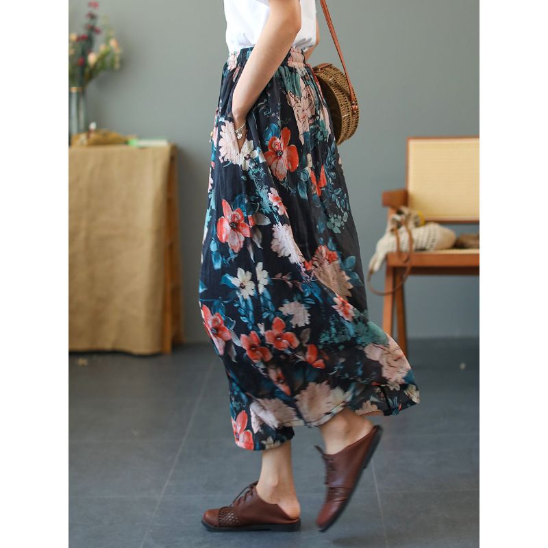 Summer Vintage Floral Loose Lyocell Nederdel