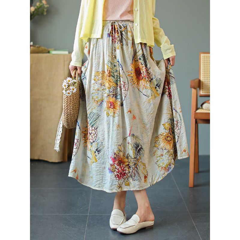 Summer Vintage Floral Loose Lyocell Nederdel