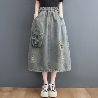 Vintage Ripped Loose A-line Summer Denim Nederdel