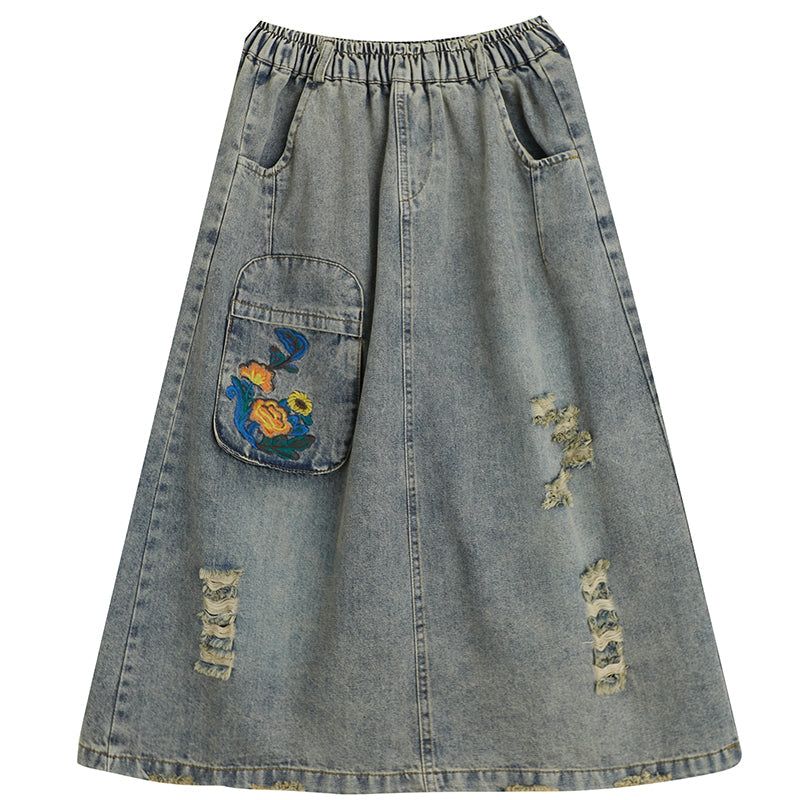 Vintage Ripped Loose A-line Summer Denim Nederdel