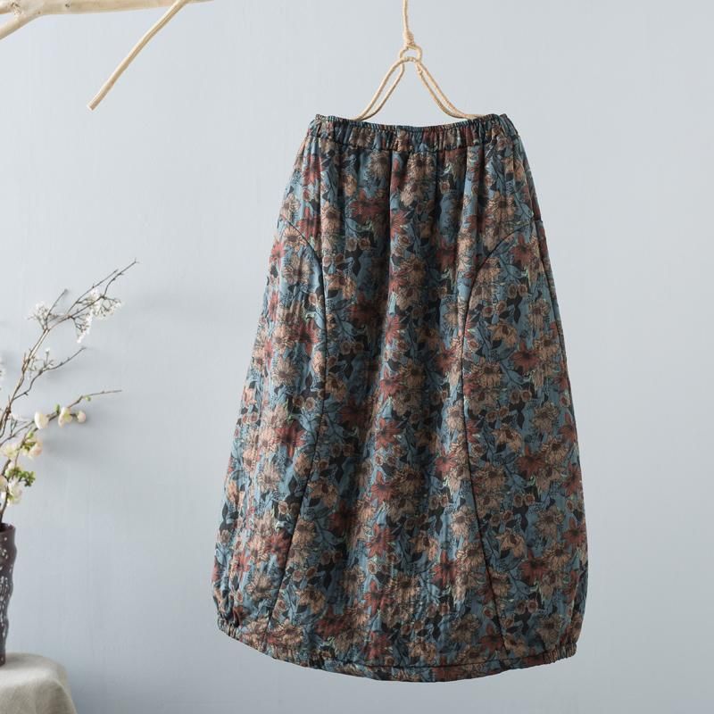 Winter Retro Floral Casual Løs Bomuld Linned Nederdel