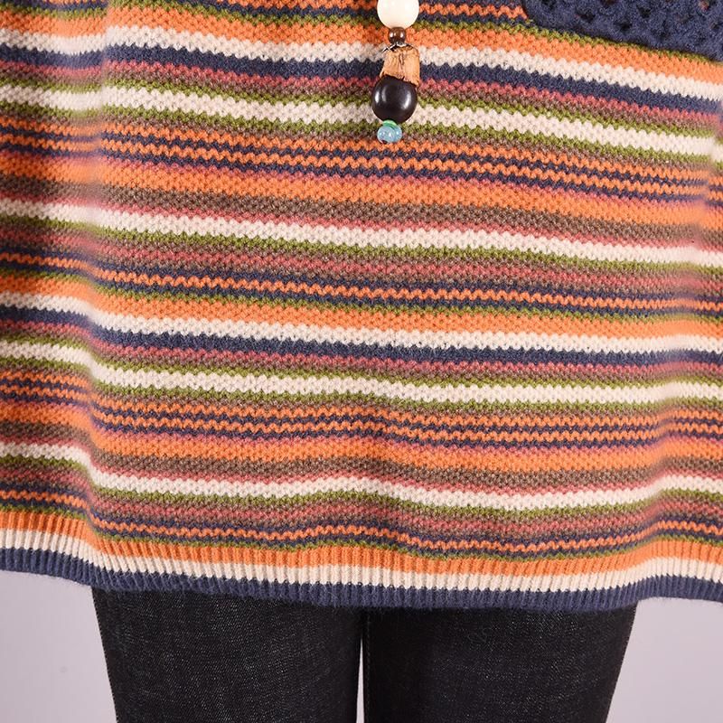 Efterår Vinter Casual Coloful Stripe Løs Strikket Sweater