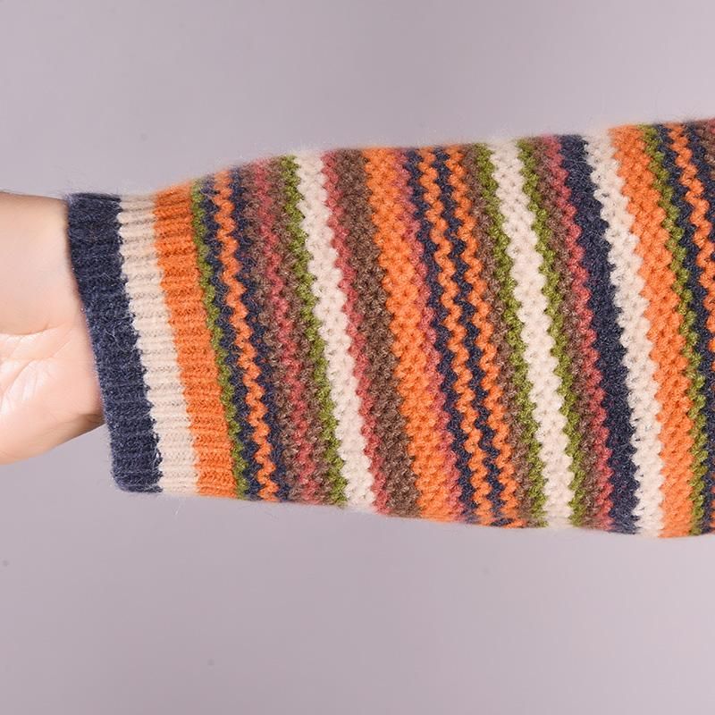 Efterår Vinter Casual Coloful Stripe Løs Strikket Sweater