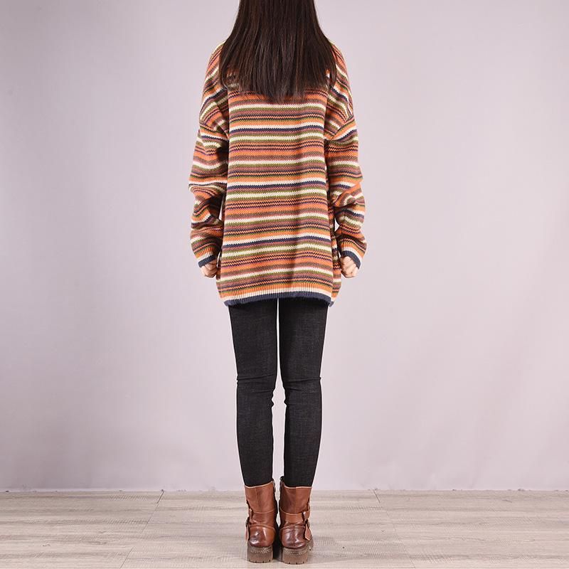 Efterår Vinter Casual Coloful Stripe Løs Strikket Sweater