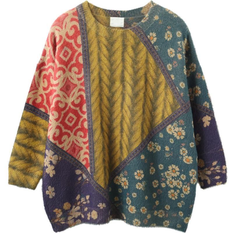 Efterår Vinter Løs Pullover Retro Printet Sweater