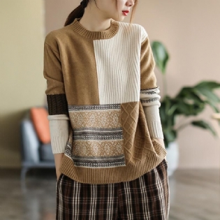 Efterår Vinter Retro Farve Matchende Løs Sweater