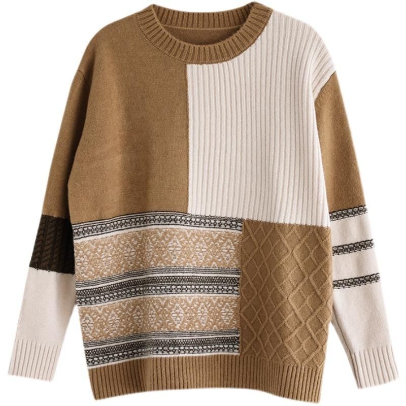 Efterår Vinter Retro Farve Matchende Løs Sweater