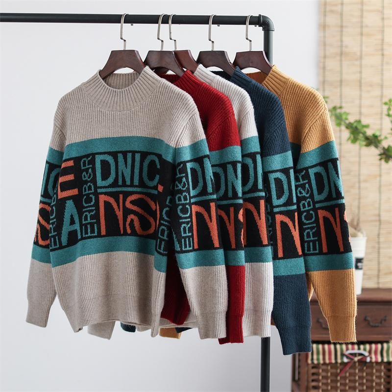 Efterår Vinter Retro Letter Casual Strikket Sweater