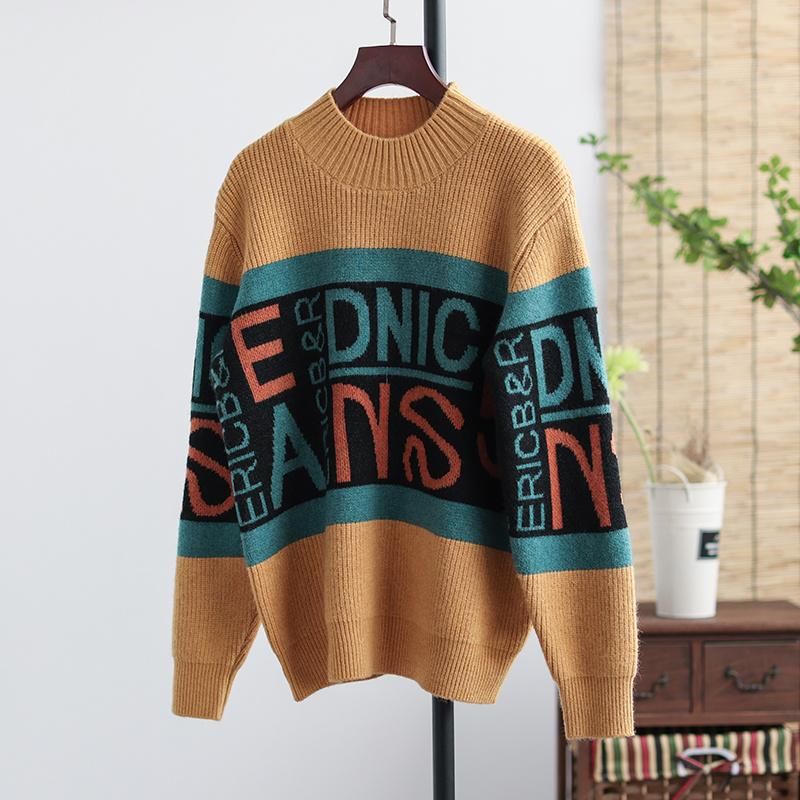 Efterår Vinter Retro Letter Casual Strikket Sweater