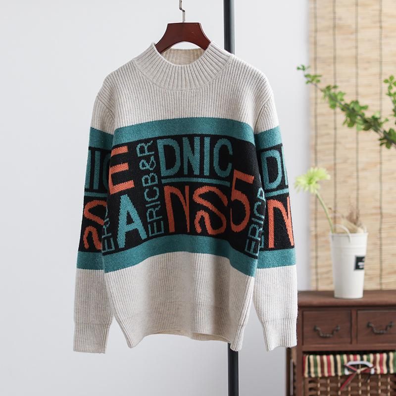 Efterår Vinter Retro Letter Casual Strikket Sweater