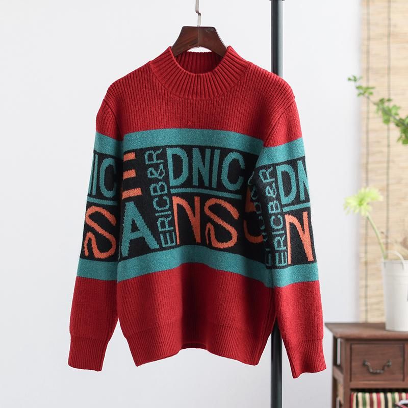 Efterår Vinter Retro Letter Casual Strikket Sweater