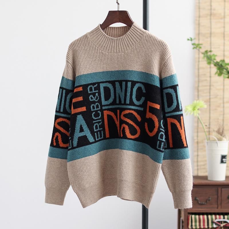 Efterår Vinter Retro Letter Casual Strikket Sweater