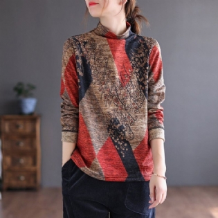 Efterår Vinter Retro Patchwork Børstet Sweater